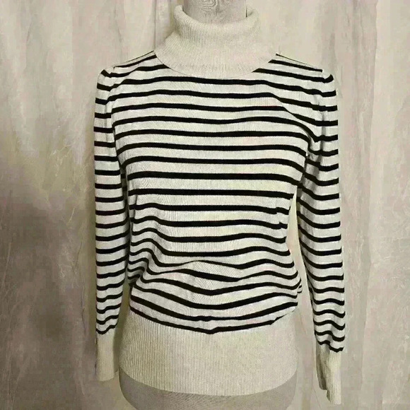 Black and White Striped Spense Sweater Turtleneck - Picture 1 of 4